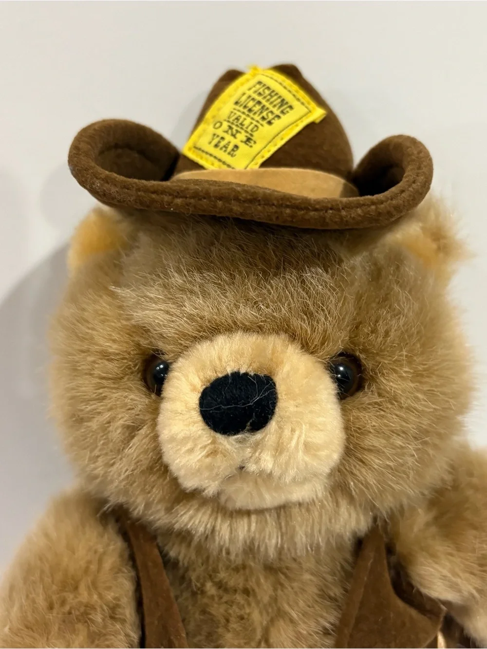 Vintage 1990 OZ Enterprises LoneStar Teddy Bear Plush Fishing License Hat‎ 10”